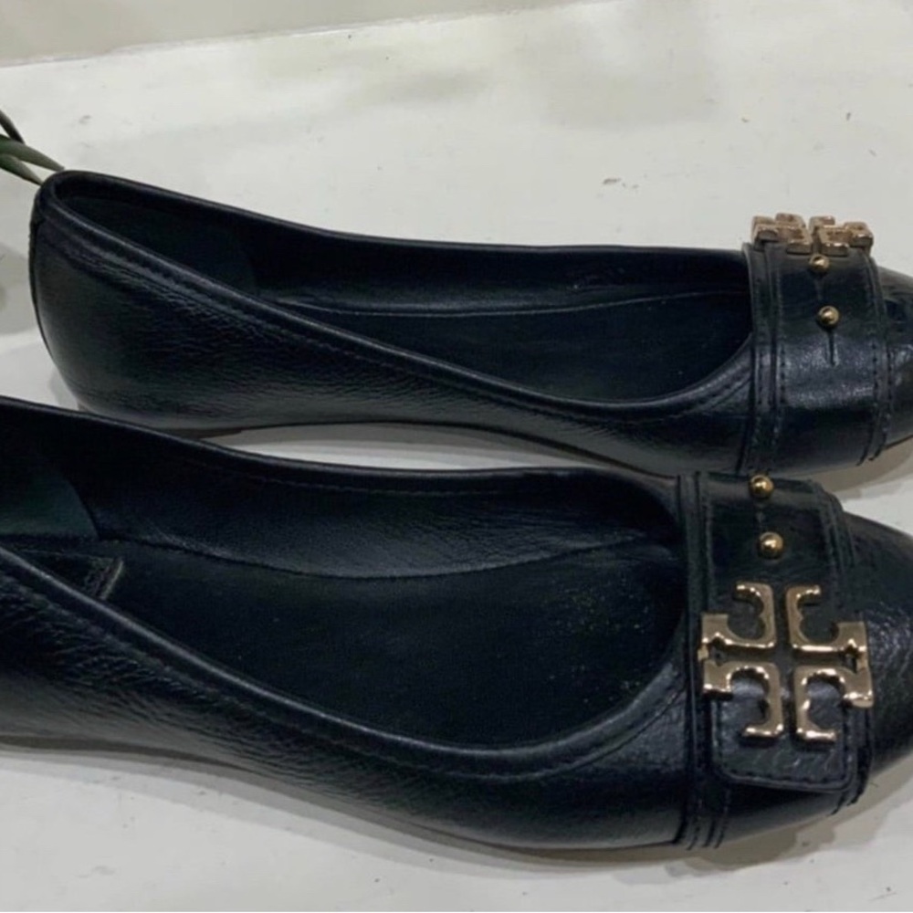 Tory Burch Womens Caroline Ballet Flats Black Leather Round Toe Slip On 6.5M.